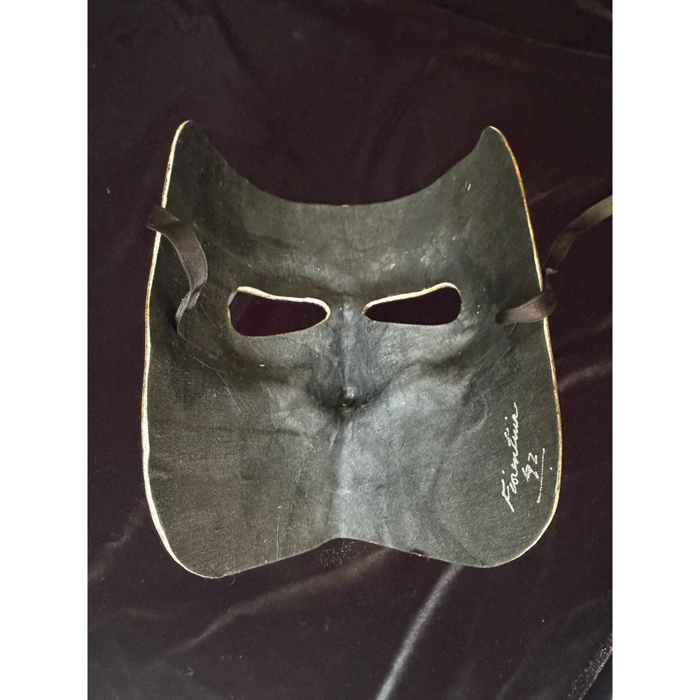 Vintage Fiorentina Gold Venetian Bauta Mask Signed Italy Paper Mache Mardi Gras